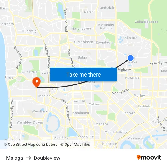 Malaga to Doubleview map