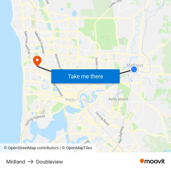 Midland to Doubleview map