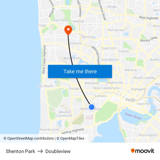 Shenton Park to Doubleview map