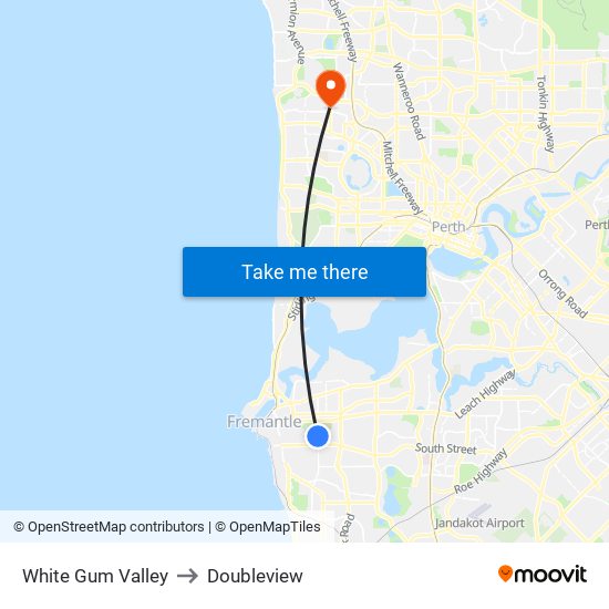 White Gum Valley to Doubleview map