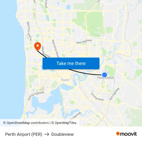 Perth Airport (PER) to Doubleview map