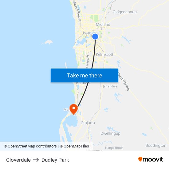 Cloverdale to Dudley Park map