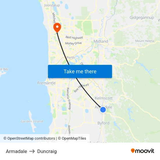 Armadale to Duncraig map