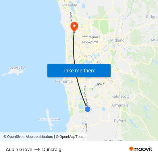 Aubin Grove to Duncraig map