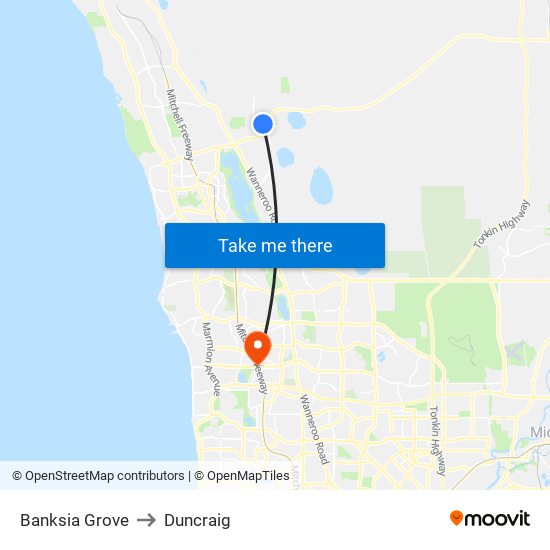 Banksia Grove to Duncraig map