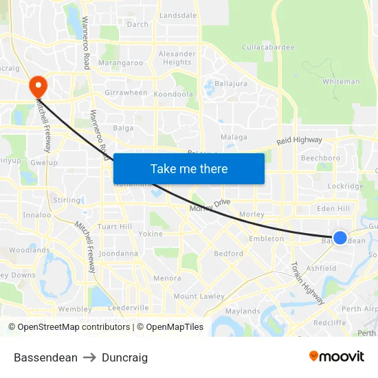 Bassendean to Duncraig map