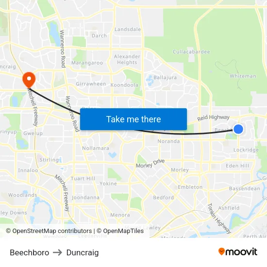 Beechboro to Duncraig map