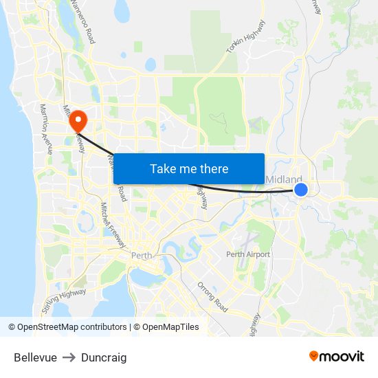 Bellevue to Duncraig map