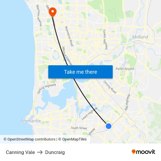 Canning Vale to Duncraig map