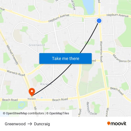 Greenwood to Duncraig map