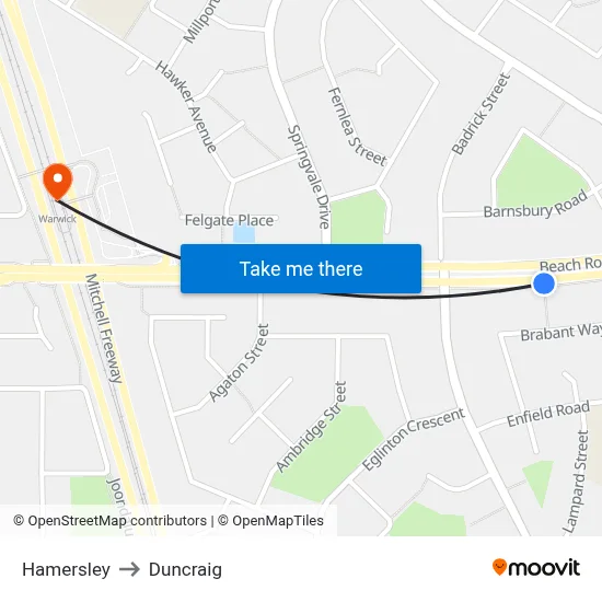 Hamersley to Duncraig map