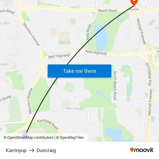 Karrinyup to Duncraig map