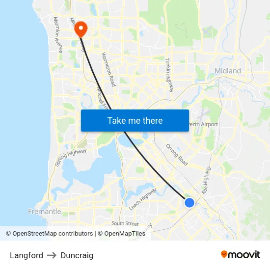 Langford to Duncraig map