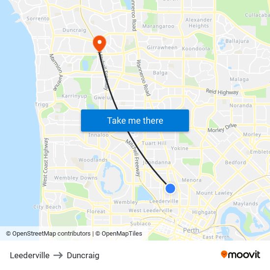 Leederville to Duncraig map