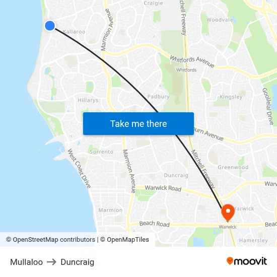 Mullaloo to Duncraig map