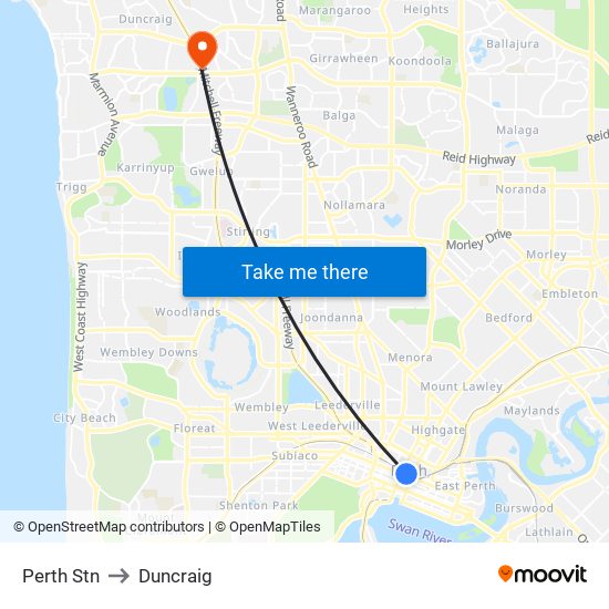 Perth Stn to Duncraig map