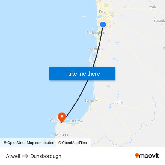 Atwell to Dunsborough map