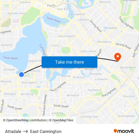 Attadale to East Cannington map