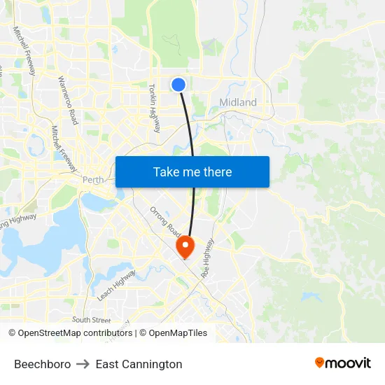 Beechboro to East Cannington map