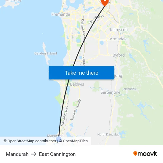 Mandurah to East Cannington map