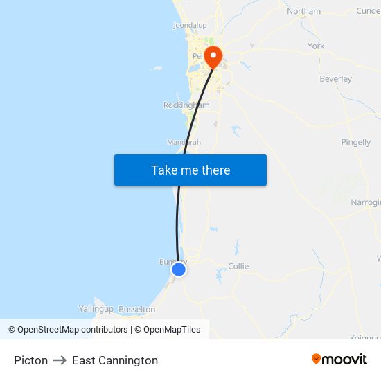 Picton to East Cannington map