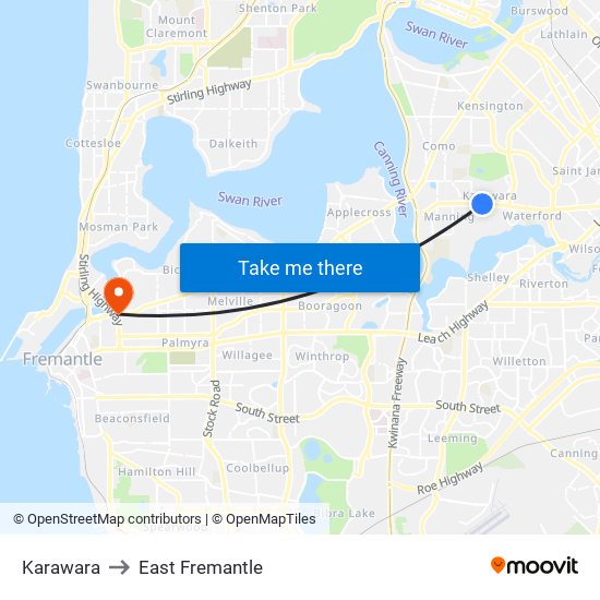 Karawara to East Fremantle map