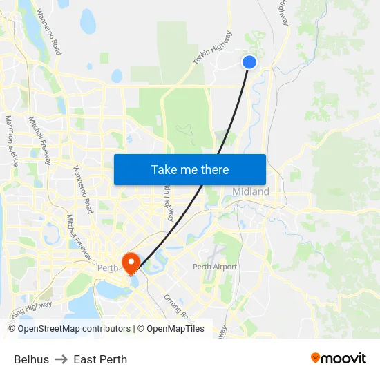 Belhus to East Perth map