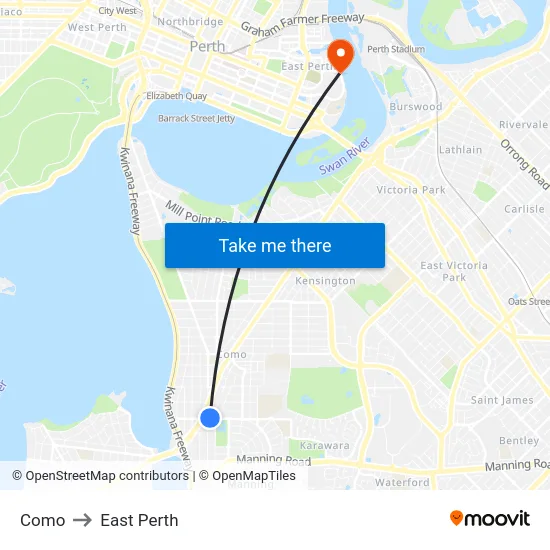Como to East Perth map