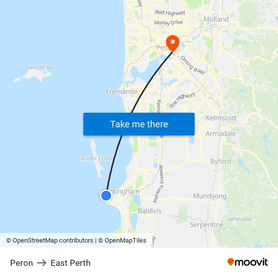 Peron to East Perth map