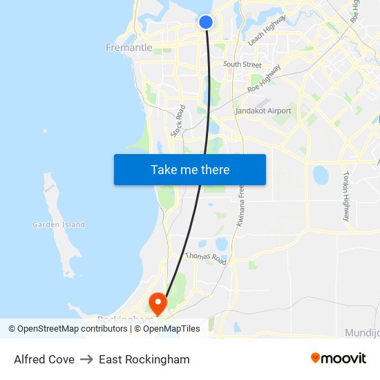 Alfred Cove to East Rockingham map