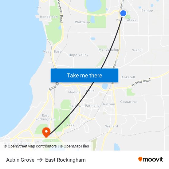 Aubin Grove to East Rockingham map