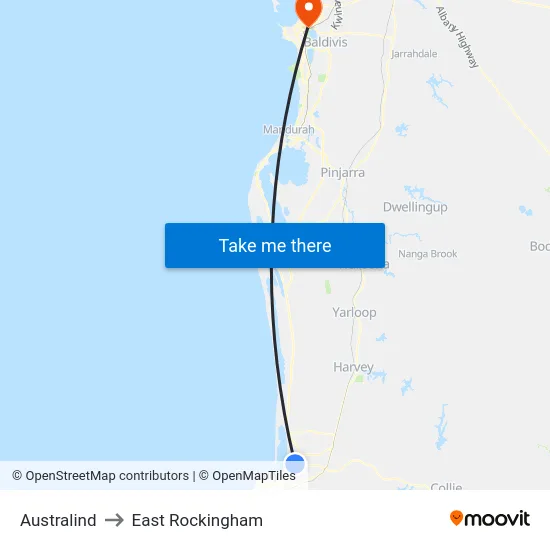 Australind to East Rockingham map