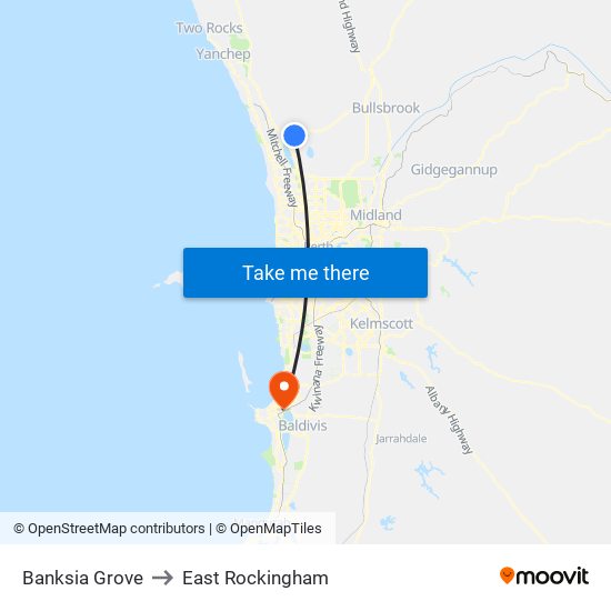 Banksia Grove to East Rockingham map