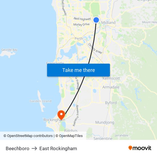 Beechboro to East Rockingham map