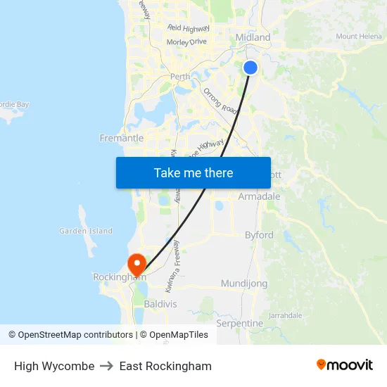 High Wycombe to East Rockingham map
