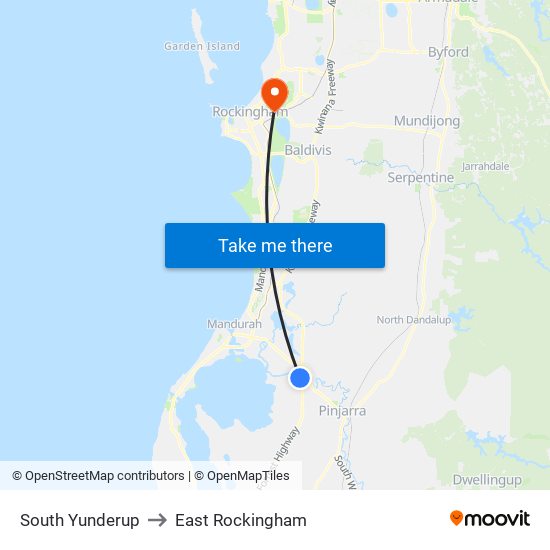 South Yunderup to East Rockingham map