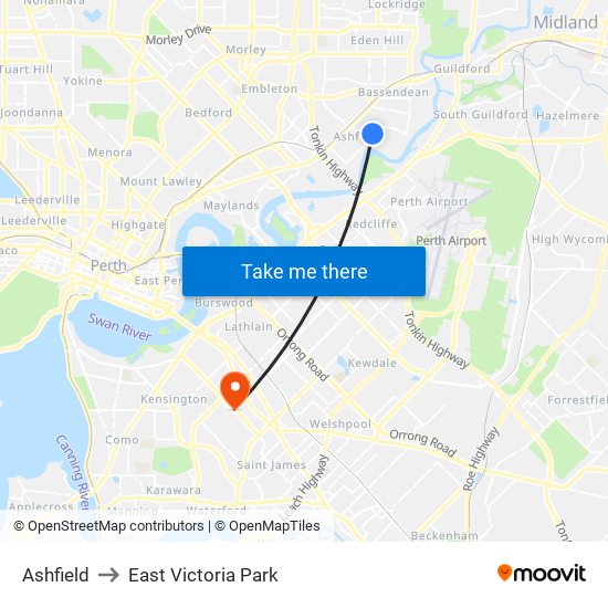 Ashfield to East Victoria Park map