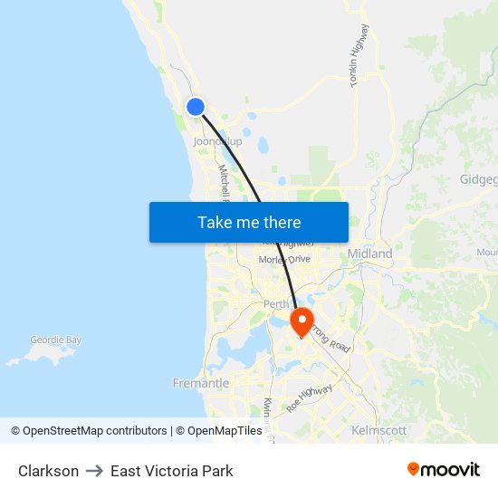 Clarkson to East Victoria Park map