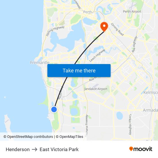 Henderson to East Victoria Park map