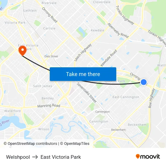 Welshpool to East Victoria Park map