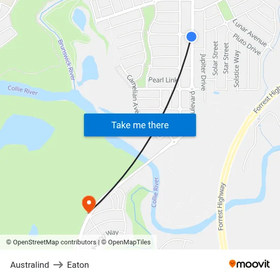 Australind to Eaton map
