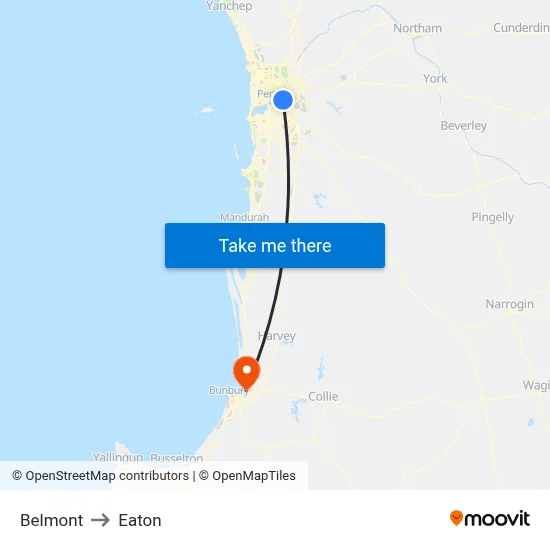 Belmont to Eaton map