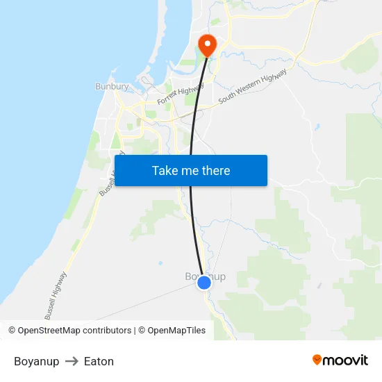 Boyanup to Eaton map
