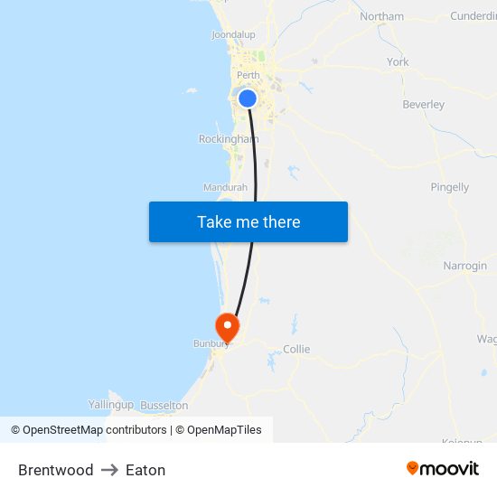 Brentwood to Eaton map