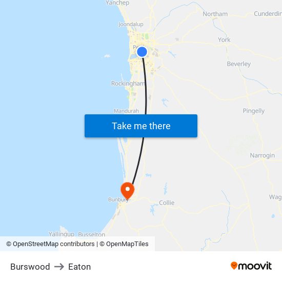 Burswood to Eaton map