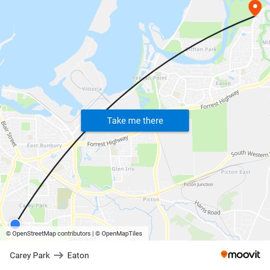 Carey Park to Eaton map