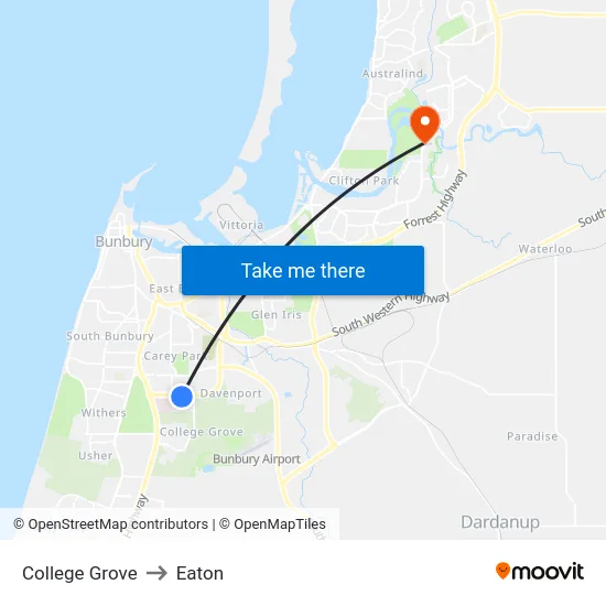 College Grove to Eaton map