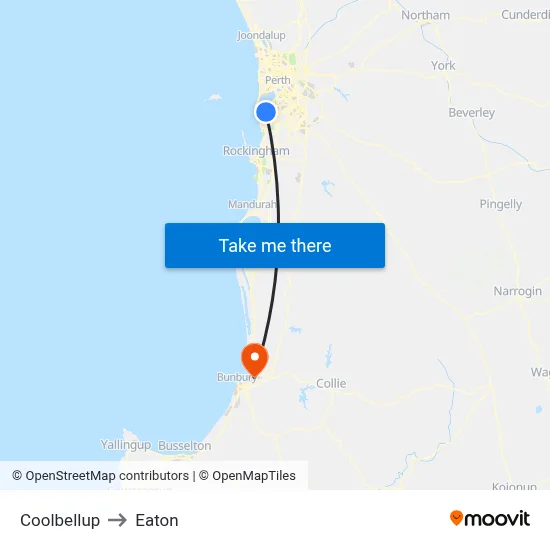 Coolbellup to Eaton map