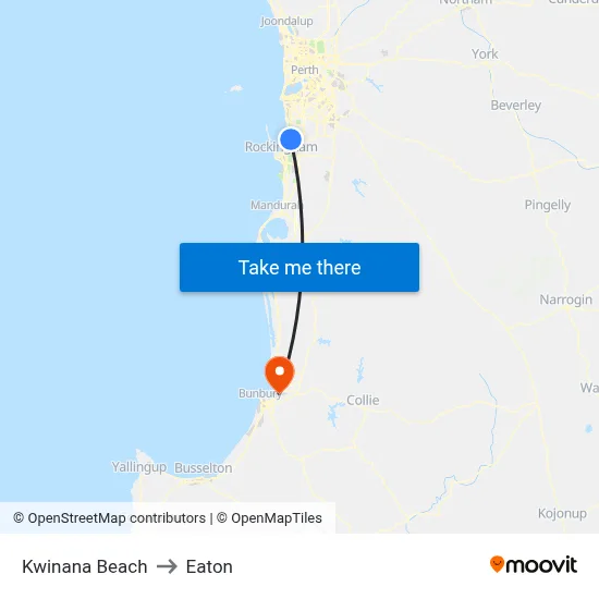 Kwinana Beach to Eaton map