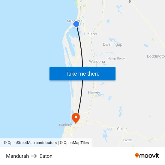 Mandurah to Eaton map